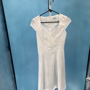 Bbonlinedress Women's Short Cap Sleeve V-Neck A-Line Dress White Size S